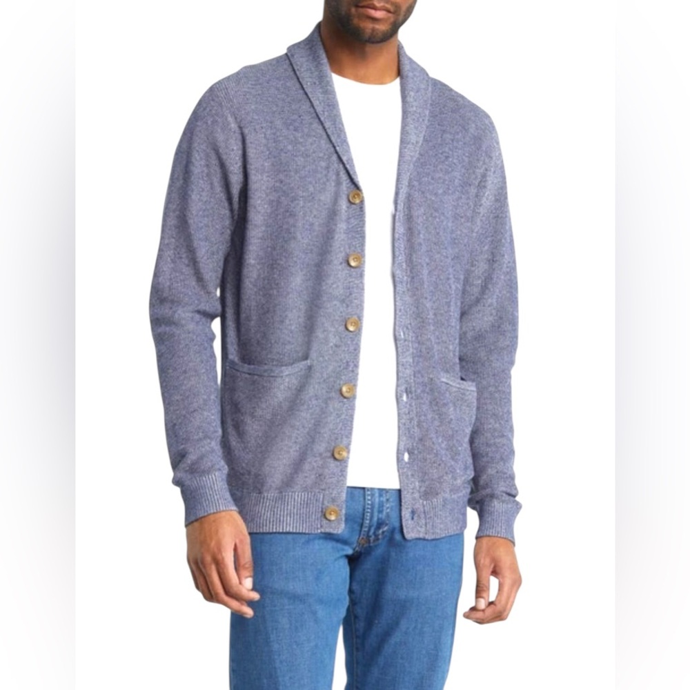 Peter Millar Men’s Crown Harbor Shawl Cardigan, Washed Indigo, NWT Large